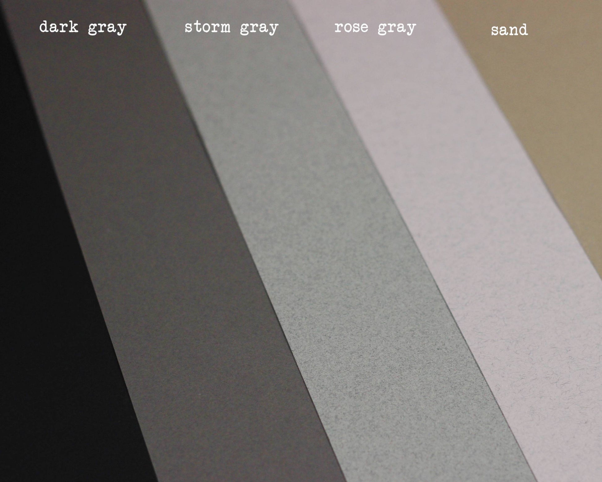 paper choices for pocket, dark gray, steel gray, rose gray and sand