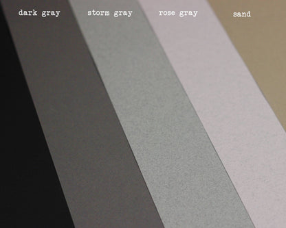 paper choices for pocket, dark gray, steel gray, rose gray and sand