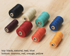 thread options: black, natural, teal, blue, maroon, red, orange, yellow